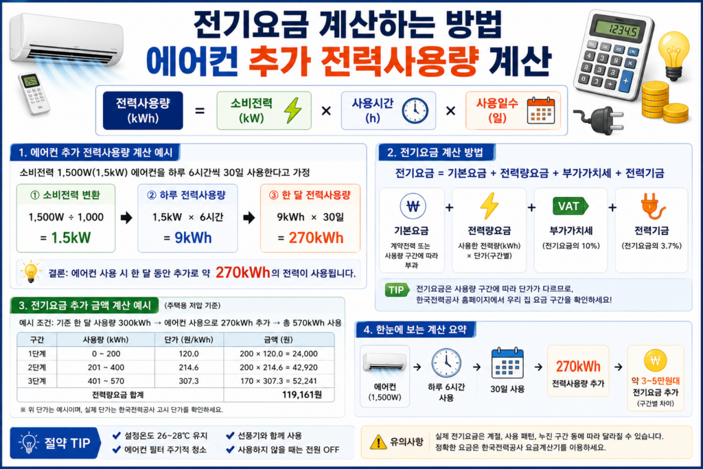 전기요금 계산하는 방법 에어컨 추가 전력사용량 계산