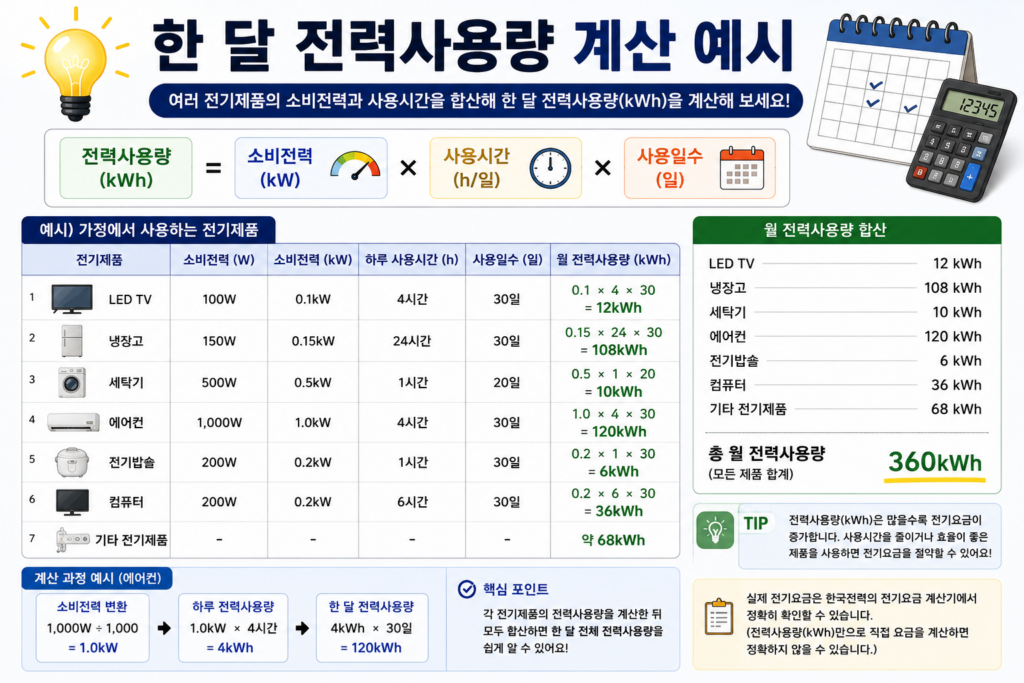 한 달 전력사용량 계산 예시