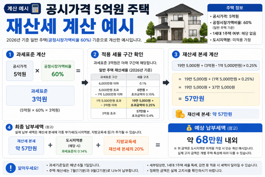 공시가격 5억원 주택 재산세 계산 예시