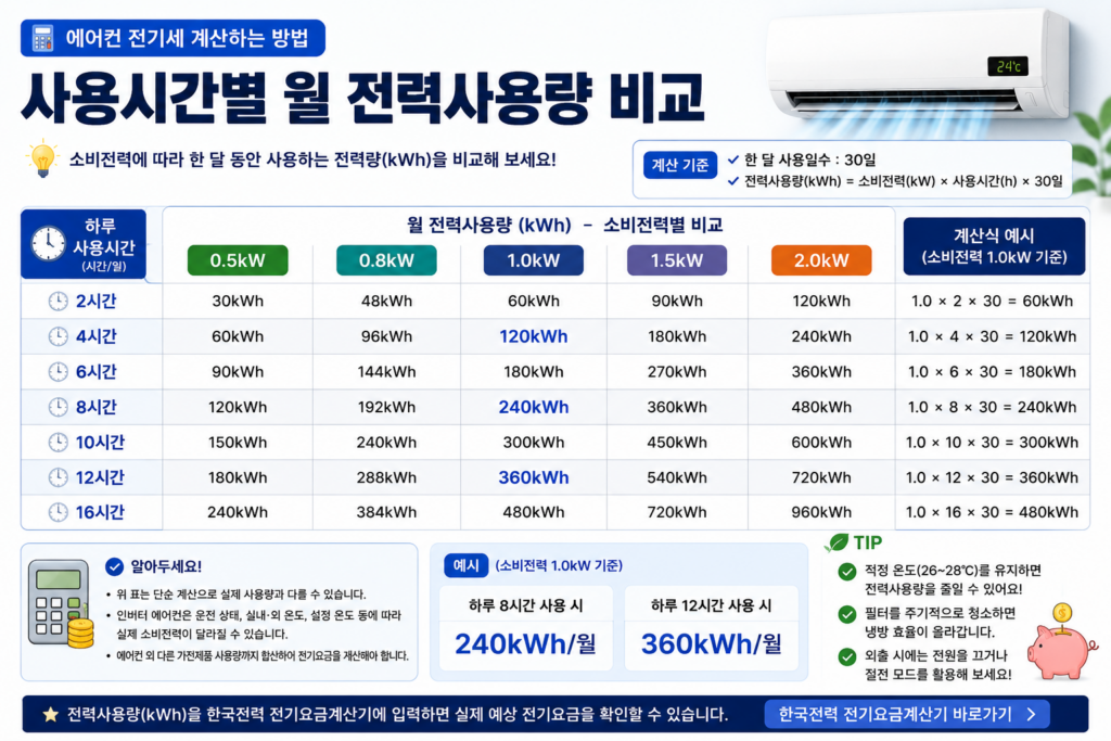 사용시간별 월 전력사용량 비교