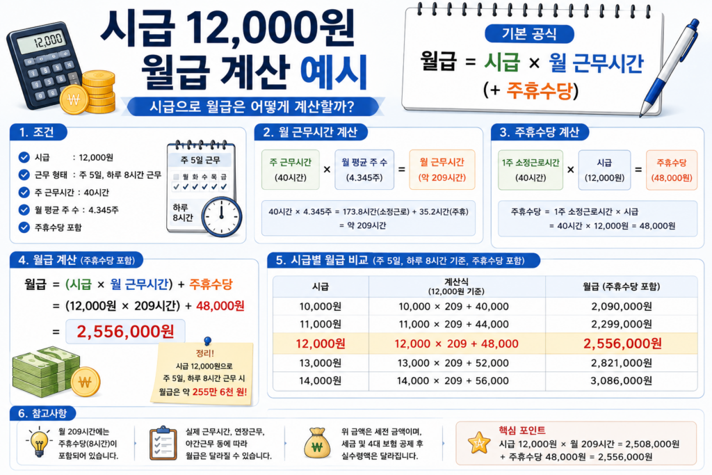 시급 12,000원으로 월급 계산하기