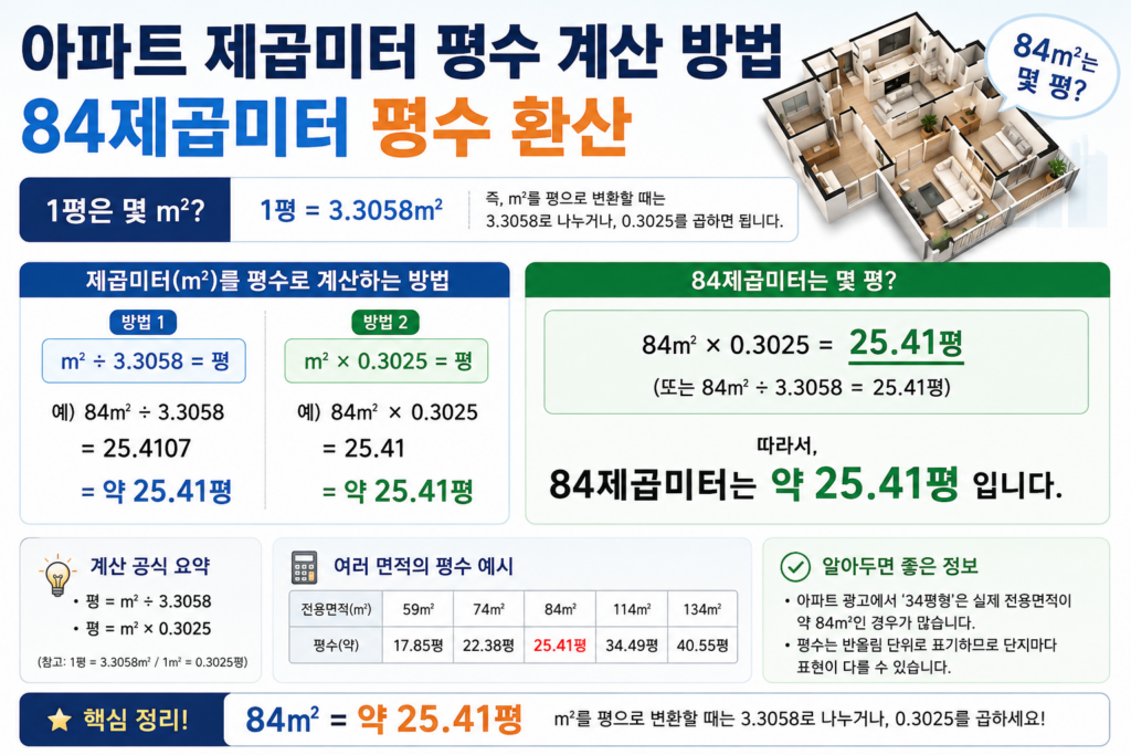 아파트 제곱미터 평수 계산 방법 84제곱미터 평수 환산
