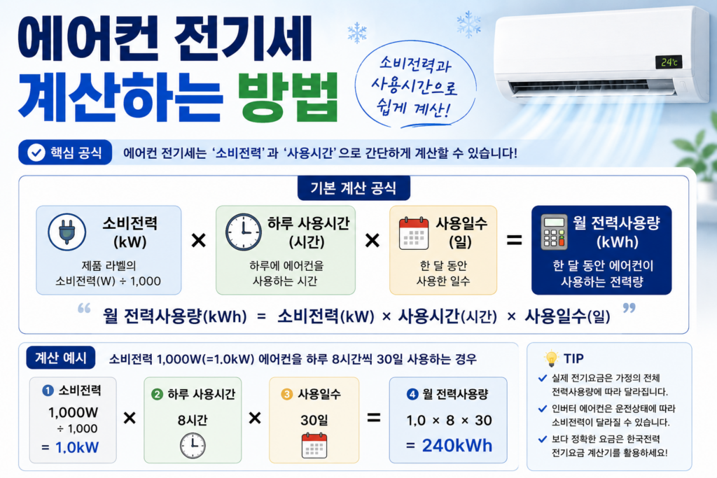 에어컨 전기세 계산하는 방법 소비전력과 사용시간 계산 공식