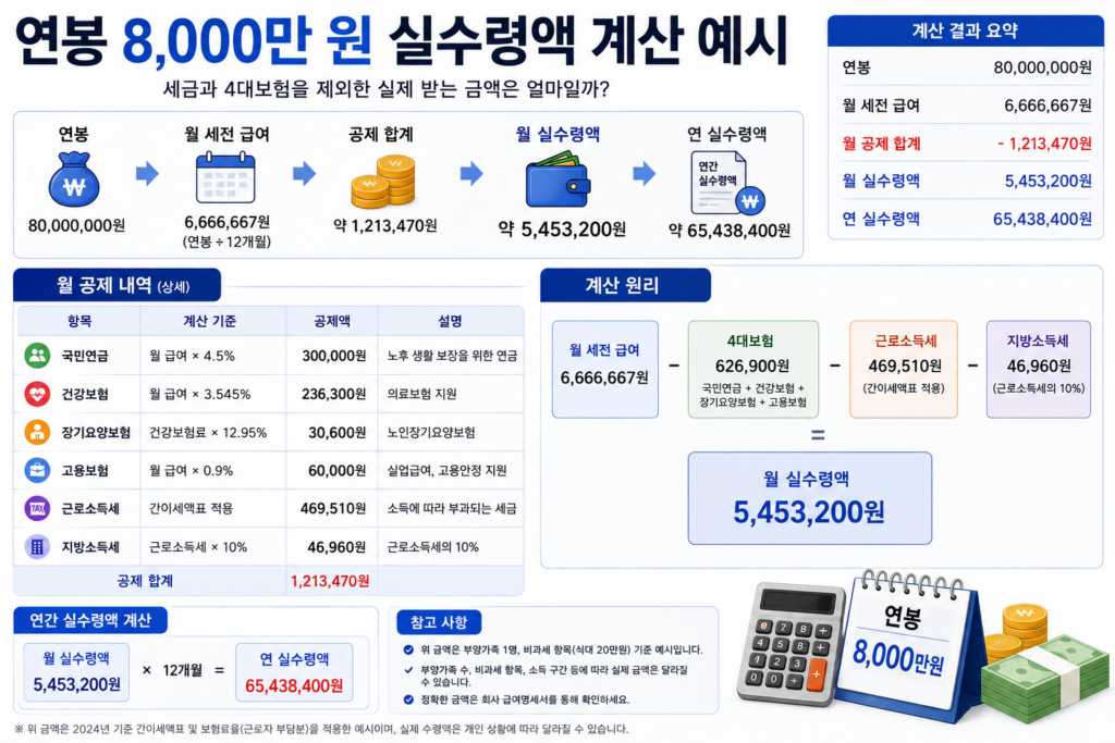연봉 8,000만 원 실수령액 계산 예시