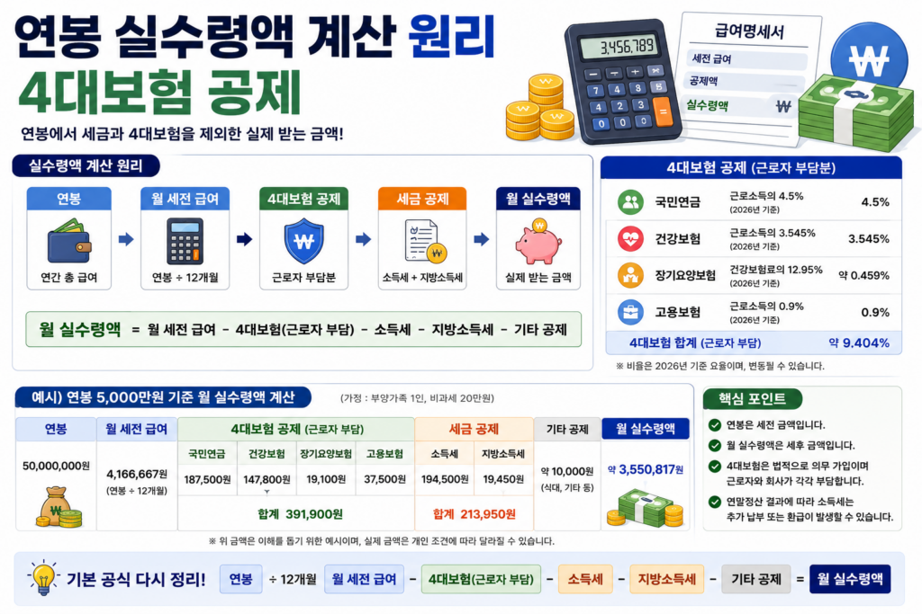 연봉 실수령액 계산 원리 4대보험 공제