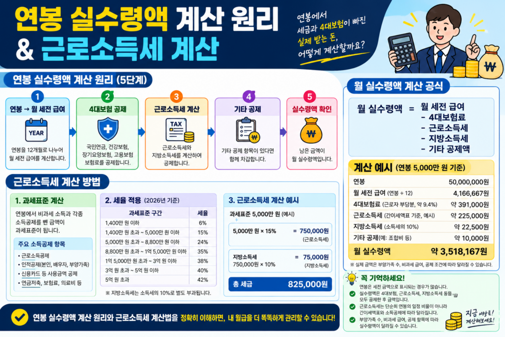 연봉 실수령액 계산 원리 근로소득세 계산