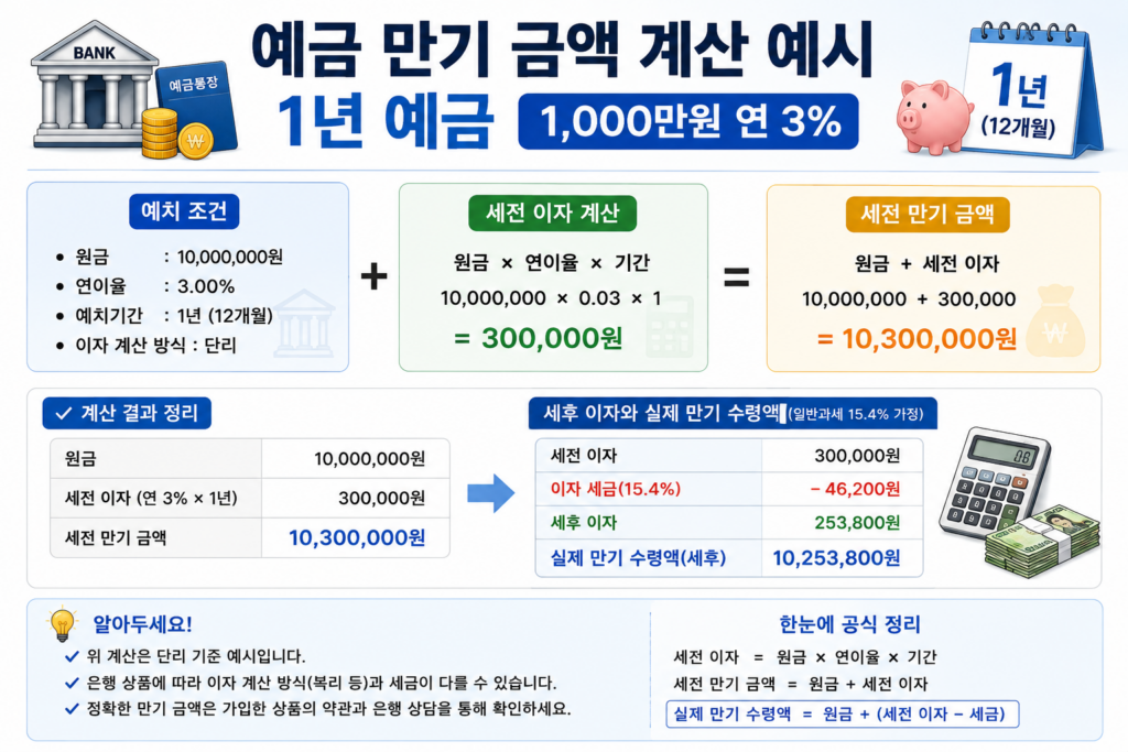 예금 만기 금액 계산 1년 예금 1000만원 연 3퍼센트