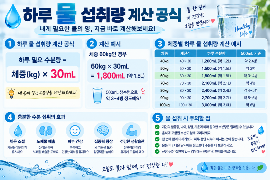 하루 물 섭취량 계산 예시