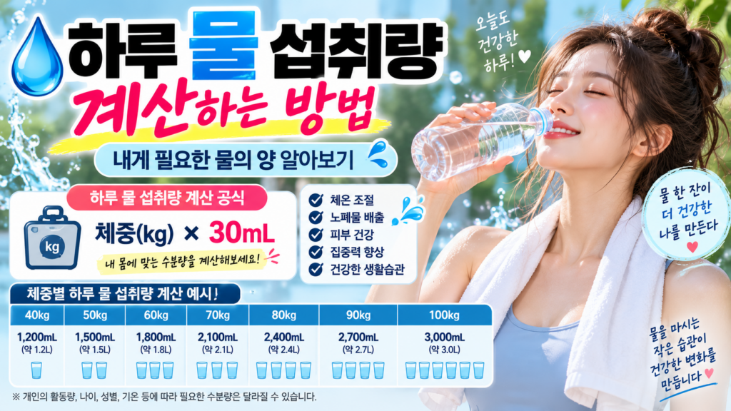 하루 물 섭취량 계산 공식