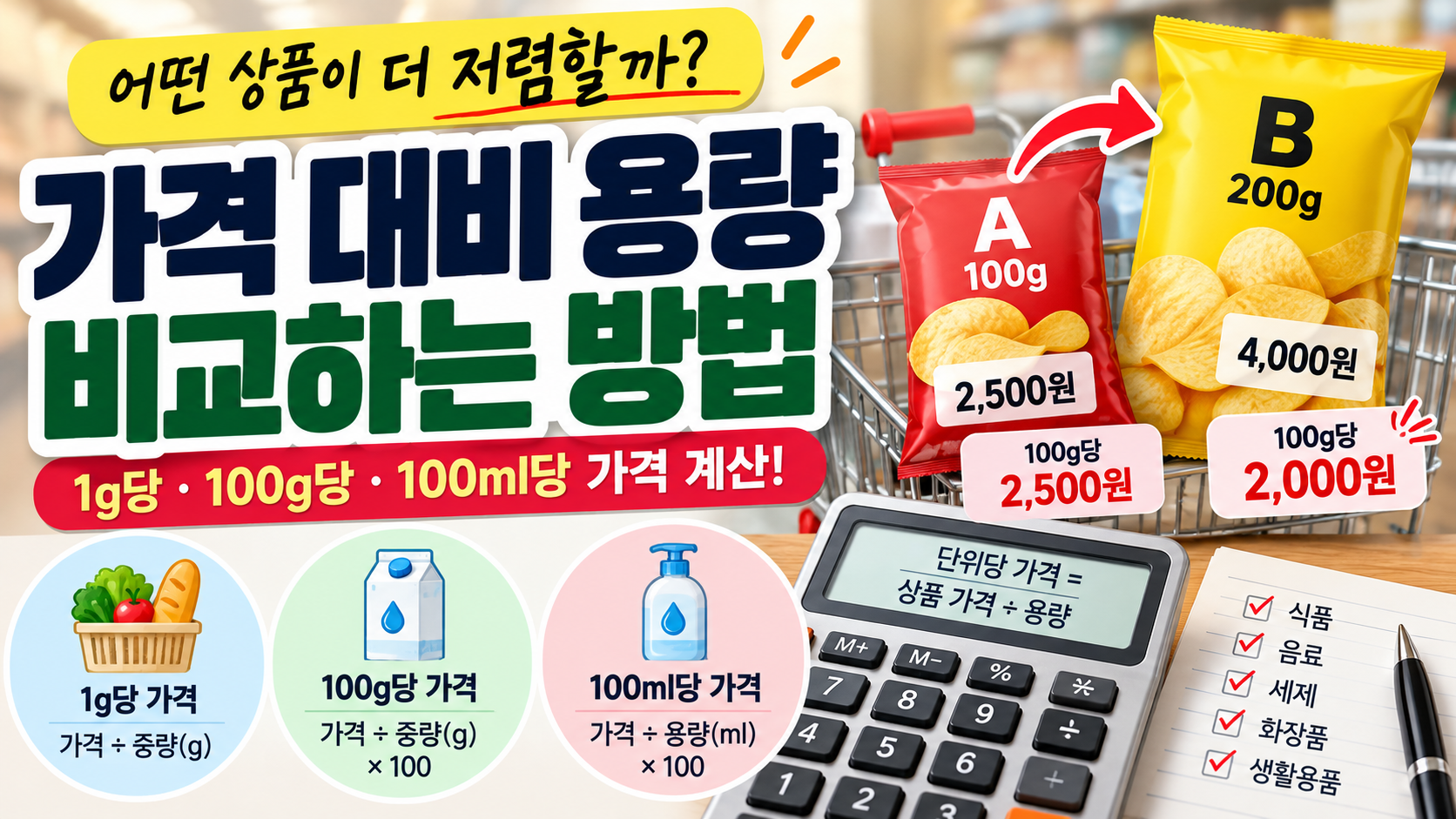 가격 대비 용량 비교하는 방법
